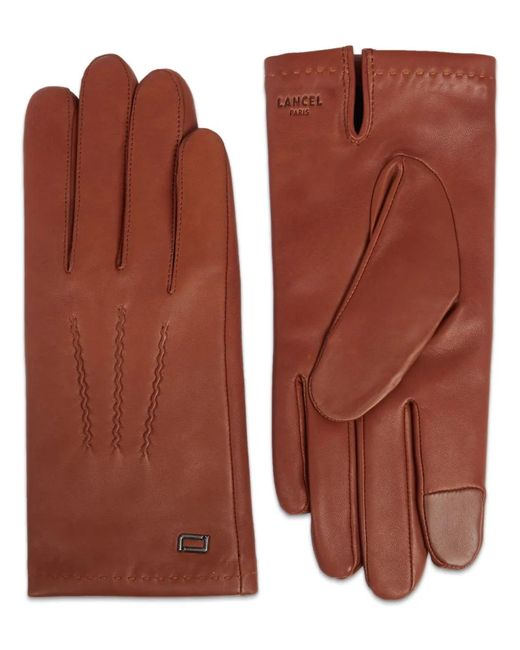 Lancel Brown Sellier Logo-Stamp Lather Gloves for men