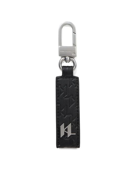 Karl Lagerfeld White Monogram-Embossed Logo-Plaque Keychain for men