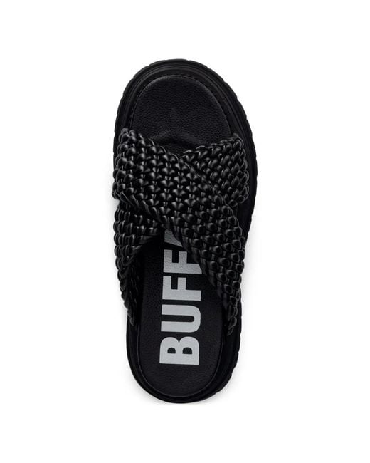 Buffalo Black Lennox Cross Braided Crossover-Strap Sandals