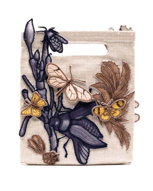 Biyan Blue Floral-appliqué Linen Tote Bag