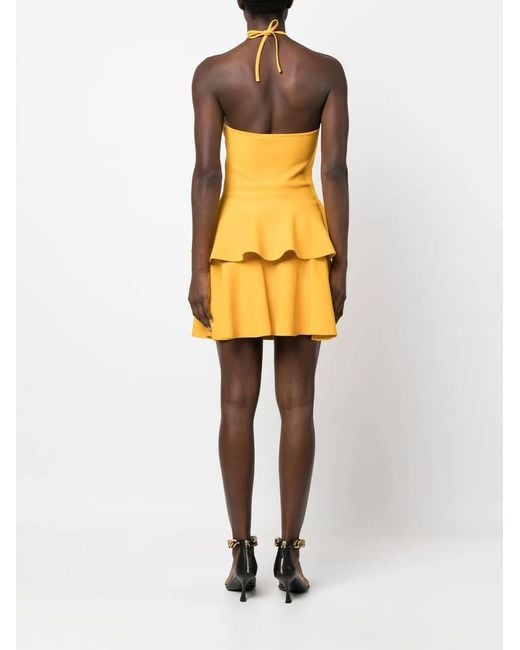 Stella McCartney Yellow Peplum-Hem Halterneck Top