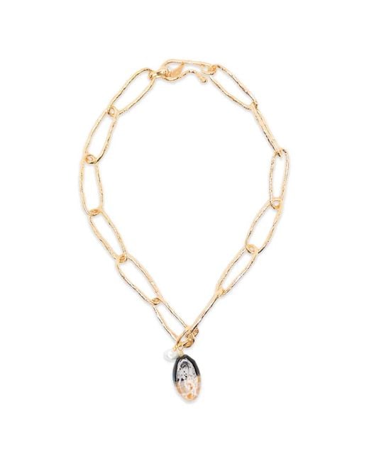 Forte_forte Metallic Glass-Pendant Pearl-Detail Necklace