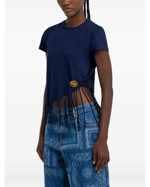 Roberto Cavalli Blue T-Shirt mit Fransen