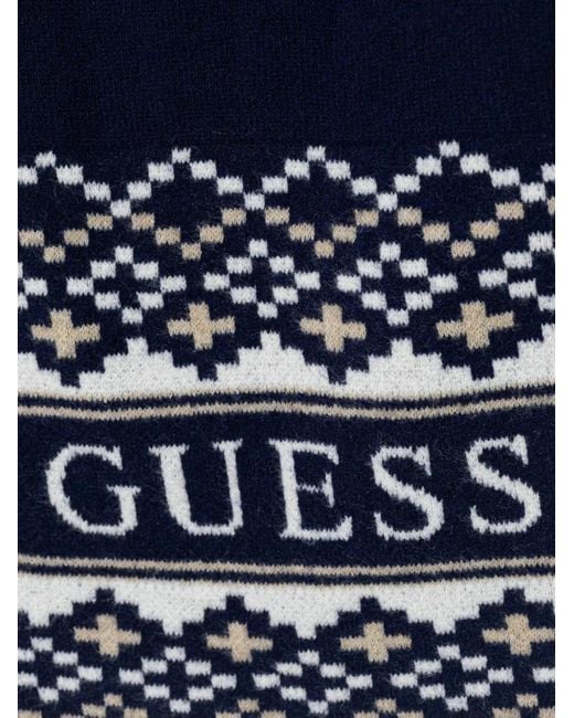 Guess Blue Patterned Scarf And Beanie Hat Set for men
