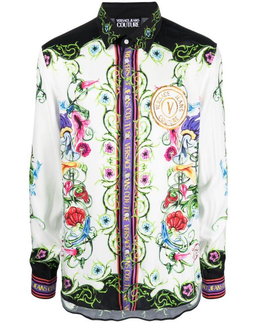 Versace Jeans Couture Green Logo-Print Long-Sleeve Shirt for men