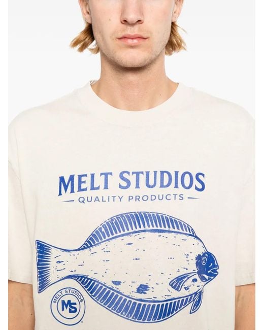 Melt White Fish-Print T-Shirt for men