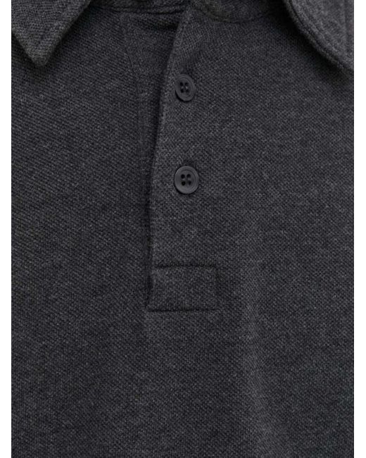 American Vintage Black Long-Sleeve Button-Placket Polo Shirt for men