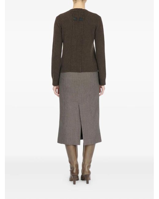 MM6 by Maison Margiela Brown Long-Sleeved V-Neck Sweater With Diagonal Ribbing