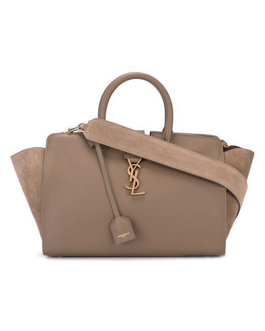 Saint Laurent Brown Small Monogram Downtown Cabas Leather Tote Bag