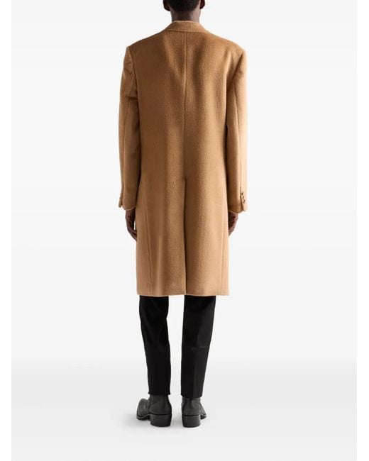 Prada Natural Double-Breasted Wool Blend Coat for men