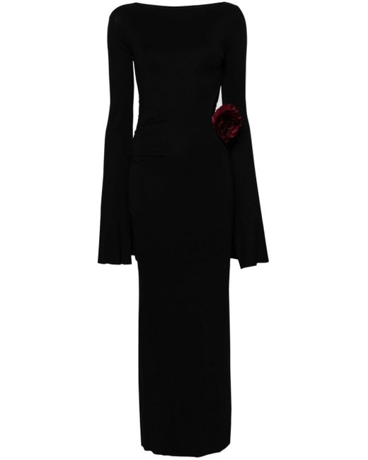 MANURI Black Floral-appliqué Jersey Maxi Dress