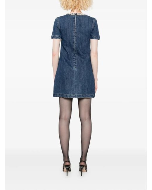 Self-Portrait Blue Embellished-Pocket Denim Mini Dress