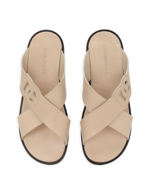 Dolce & Gabbana Natural Dg Logo Leather Sandals for men