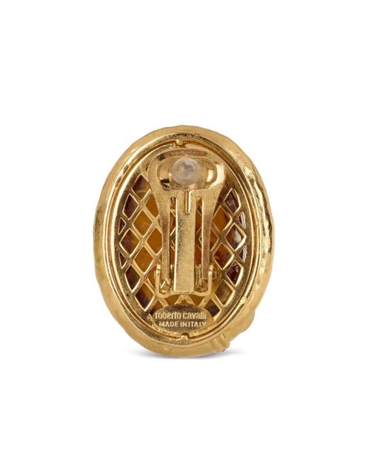 Roberto Cavalli Green Snake-Embellished Amber Earrings