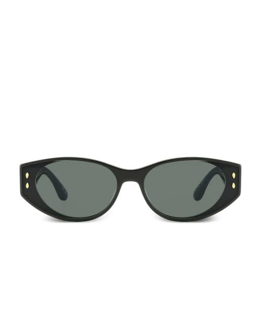 Isabel Marant Gray Oval-Frame Studded Sunglasses