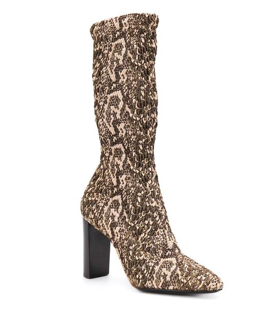 Saint Laurent Brown Snake-Print Elasticated Boots