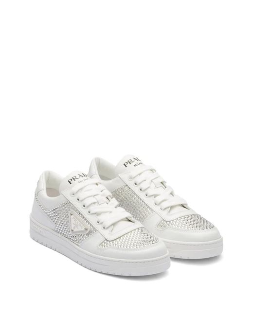 Prada White Crystal Leather Sneakers