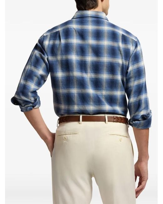 Ralph Lauren Blue Check-Print Pocket-Detail Shirt for men