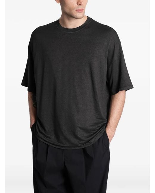Roberto Collina Black Short-Sleeve Crewneck Linen T-Shirt for men