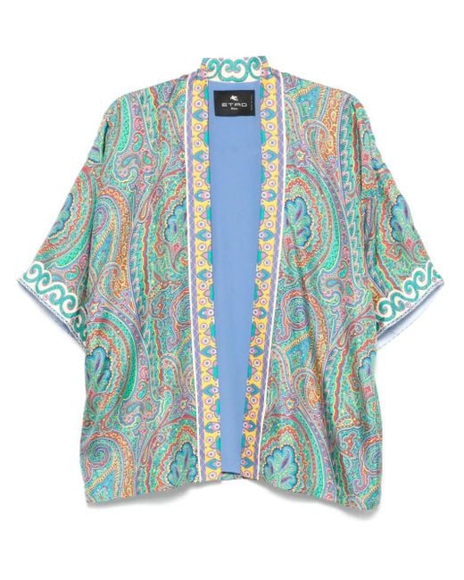 Etro Blue Paisley Print Open Front Jacket