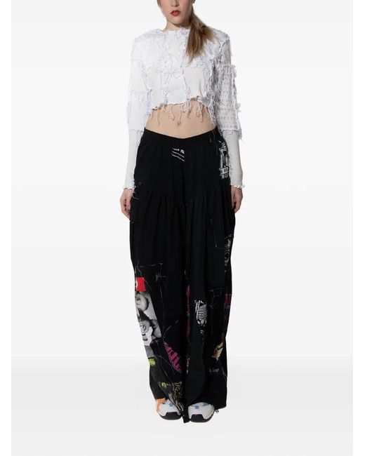 Borbala White Crew-Neck Ruffled Top