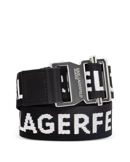 Karl Lagerfeld Black Logo-Intarsia Buckle Belt