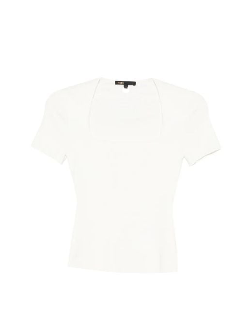 Maje White Square-Neck Ribbed Sweater