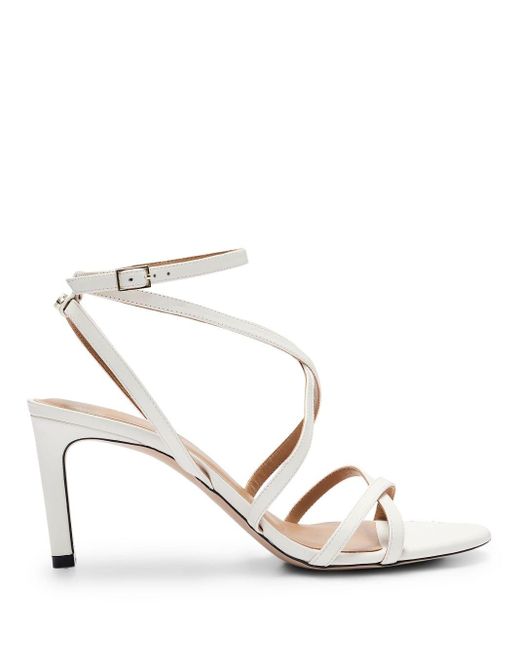 Boss White 75mm Strappy Leather Sandals