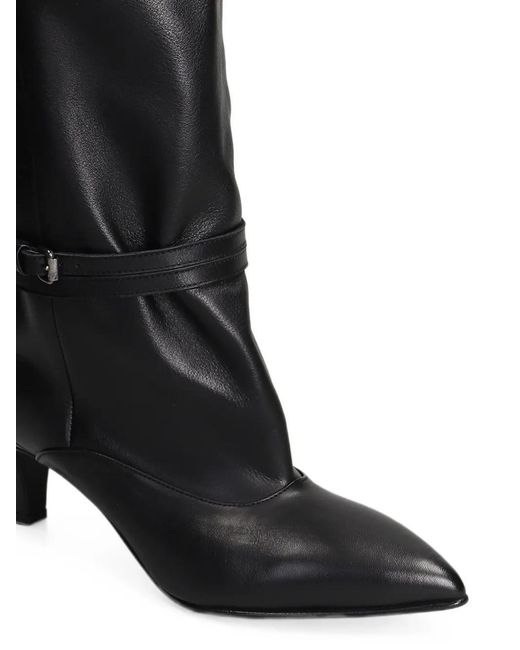 strategia shoes Black Buckled Leather Knee-High Boots