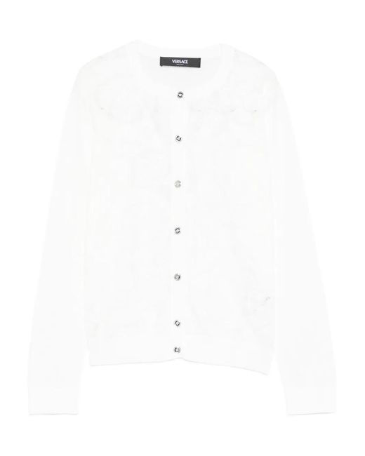 Versace White Baroque-Pattern Lace Cardigan