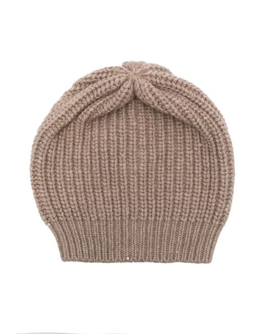 Brunello Cucinelli Gray Sequin-Embellished Ribbed-Knit Beanie