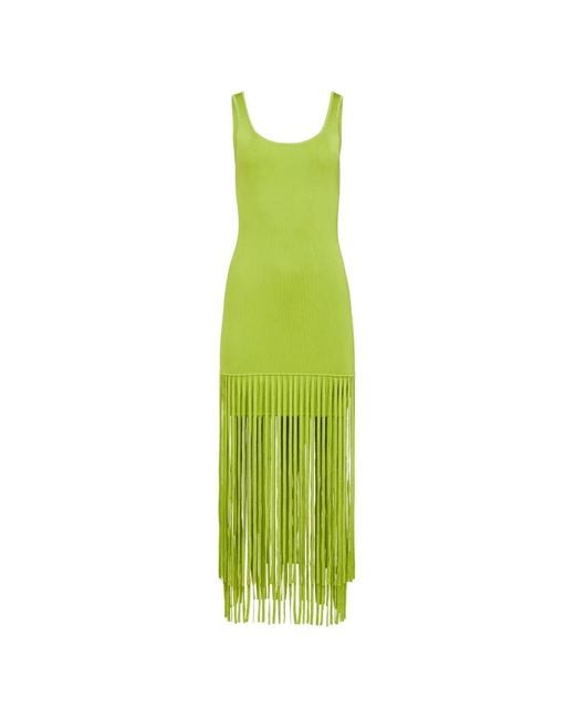 Toccin Green Roxanne Scoop-Neck Fringe-Detail Mini Dress