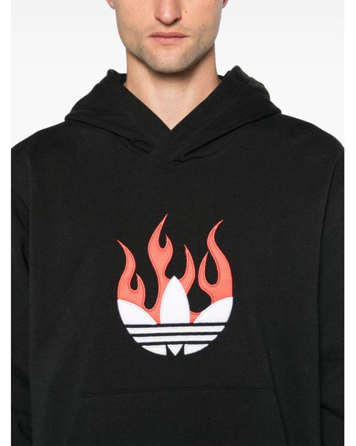 Adidas Black Flames Logo-patch Cotton Hoodie for men