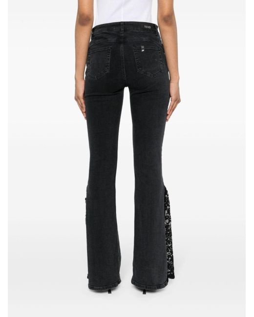 Liu Jo Black Lace-panels Flared Jeans