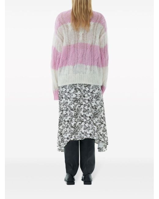 Ganni Pink Purple Striped Cable Knit Sweater