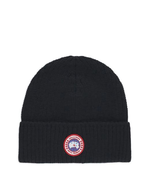 Canada Goose Black Logo-Patch Wool Beanie for men