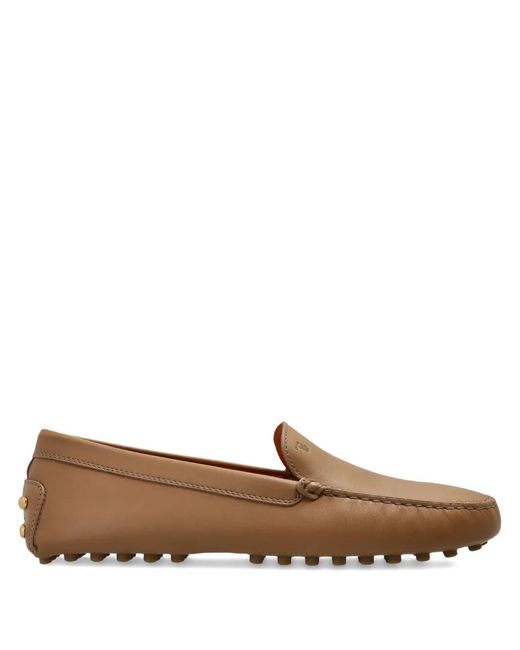 Tod's Brown Metal Detailing Leather Gommino Loafers