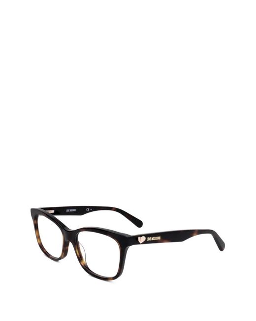 Moschino Brown Tortoiseshell-Effect Square-Frame Glasses