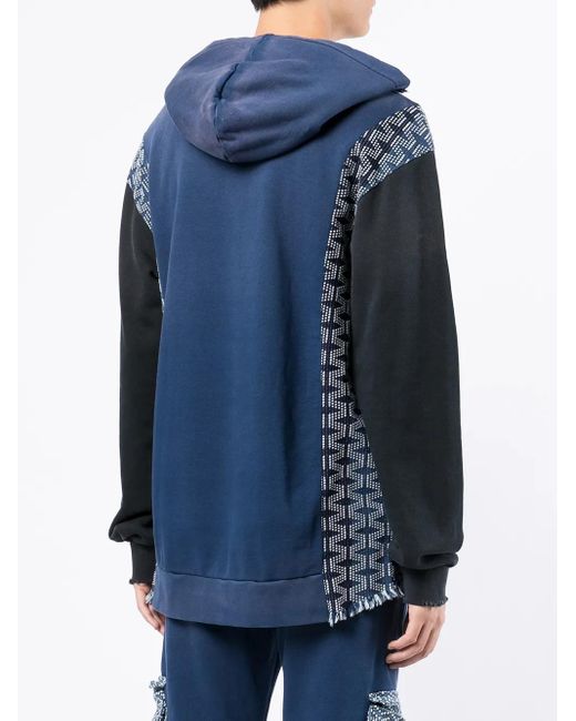 Alchemist Blue Patchwork Detail Cotton Hoodie for men