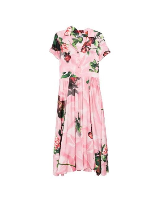 Vivetta Pink Floral-Print Pleated Dress