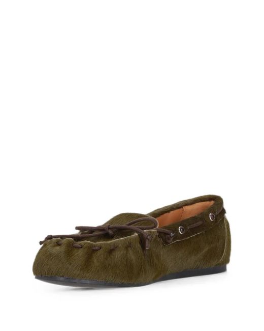 P.A.R.O.S.H. Green Bow-Detail Calf Hair Loafers