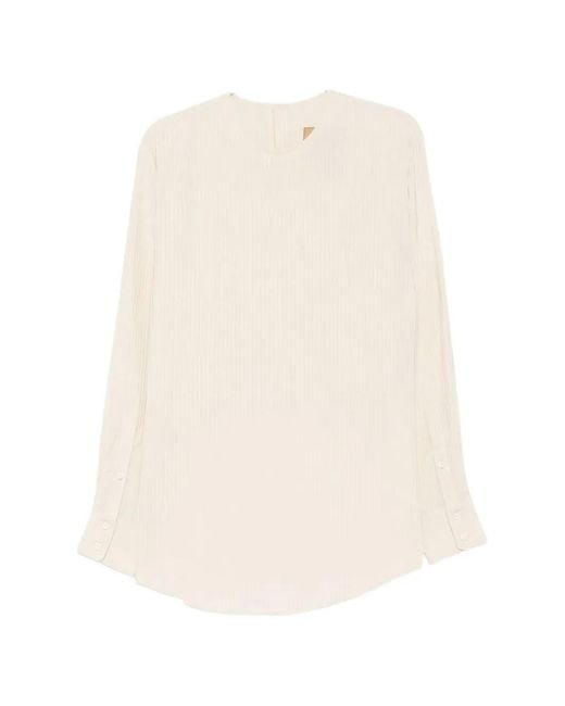 Uma Wang White Plissé Long-Sleeve Blouse