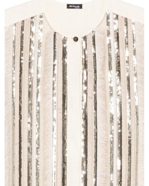Kiton White Sequin-Embellishment Top