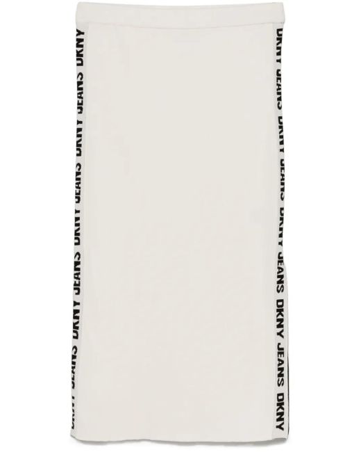 DKNY White Midirock aus geripptem Strick