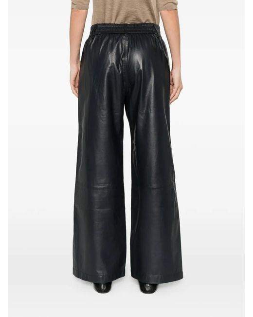 UTZON Gray Elasticated-Waist Leather Trousers