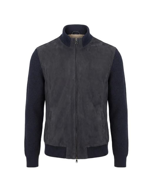 Arte' Blue Suede Panelled Jacket for men