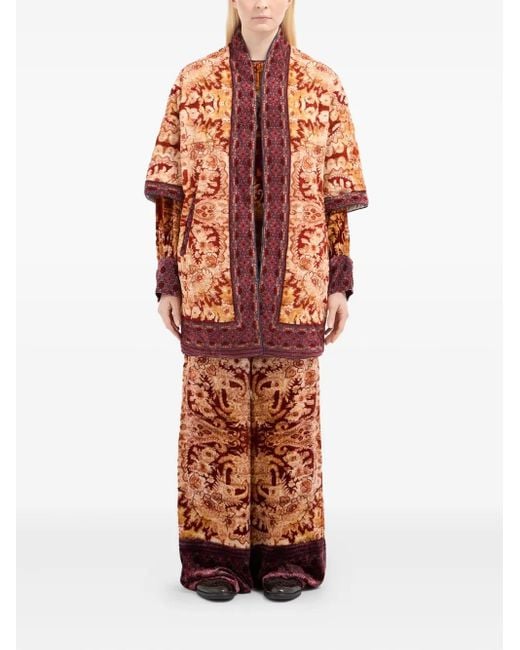 Pierre Louis Mascia Orange Floral-Patterned Short-Sleeved Coat