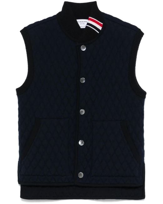 Thom Browne Blue Rwb Stripe-Detail Quilted Vest for men