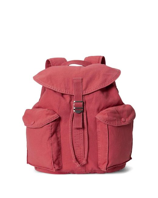 Polo Ralph Lauren Red Buckled Flap Canvas Backpack for men