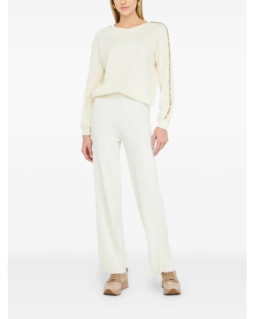 Liu Jo White Rhinestone-Embellished Crew-Neck Sweatshirt